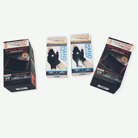 NIB Copper Fit Back Support & Compression Gloves Bundle S/M - Picture 2 of 16
